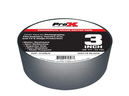 ProX XGF-312BLK 3in Commercial Grade Gaffer Tape Pros Choice Non-Residue 36ft (Matte Black) Online now