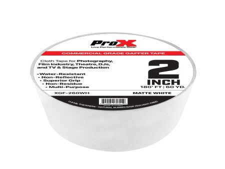 ProX XGF-260WH 2in Commercial Grade Gaffer Tape Pros Choice Non-Residue 180ft (Matte White) Hot on Sale