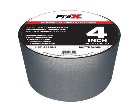 ProX XGF-460BLK 4in Commercial Grade Gaffer Tape Pros Choice Non-Residue 180ft (Matte Black) Online