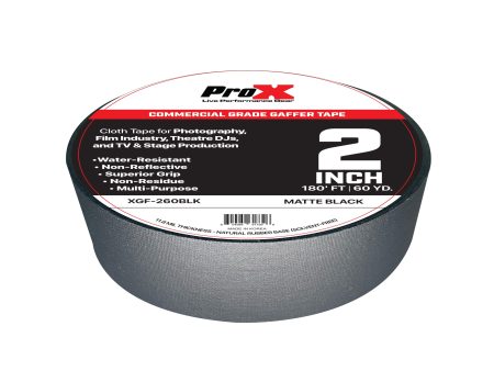 ProX XGF-260BLK 2in Commercial Grade Gaffer Tape Pros Choice Non-Residue 180ft (Matte Black) Online