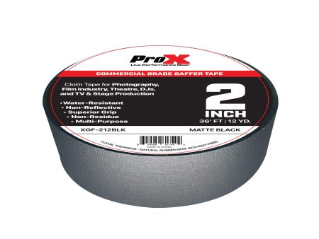 ProX XGF-212BLK 2in Commercial Grade Gaffer Tape Pros Choice Non-Residue 36ft (Matte Black) Supply