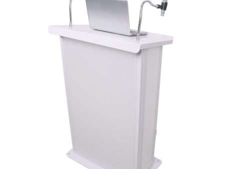 ProX X-MAESTRO MEDIA WH Maestro Multi-Media Lectern Podium For LED Flatscreen TVs up to 32  with 2 Gooseneck Mic Stands (White) Online Hot Sale