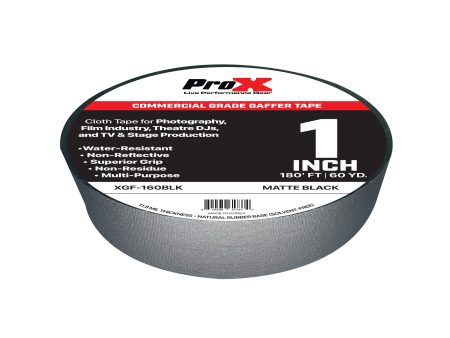 ProX XGF-160BLK 1in Commercial Grade Gaffer Tape Pros Choice Non-Residue 180ft (Matte Black) Online Hot Sale