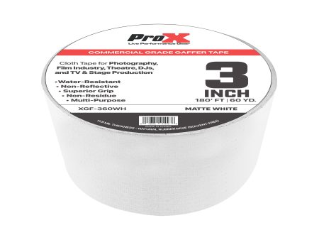 ProX XGF-360WH 3in Commercial Grade Gaffer Tape Pros Choice Non-Residue 180ft (Matte White) Online