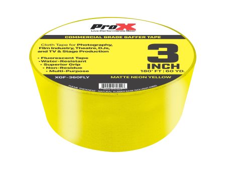 ProX XGF-360FLY 3in Commercial Grade Gaffer Tape Pros Choice Non-Residue 180ft (Matte Neon Yellow) Hot on Sale