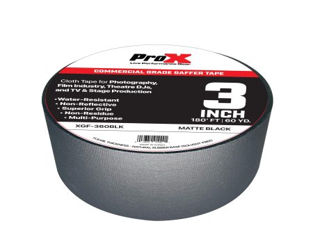 ProX XGF-360BLK 3in Commercial Grade Gaffer Tape Pros Choice Non-Residue 180ft (Matte Black) Fashion